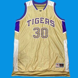 Tiger Team Basketball Jersey Size XL Gold Purple White Polyester Pro Look Sports
